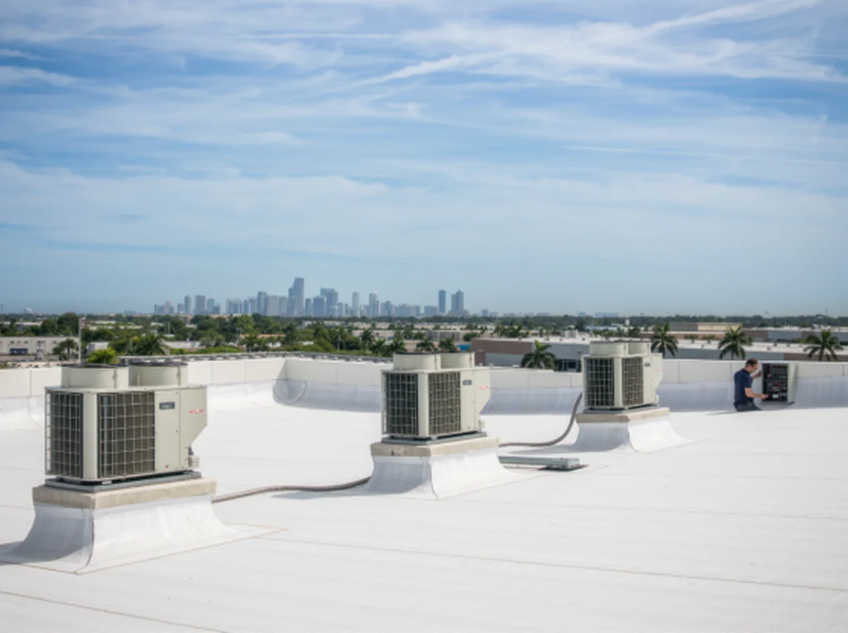 Rooftop package HVAC units on a commercial building in Doral, Florida